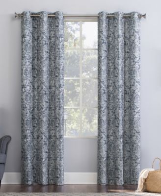 No. 918 Kenji Medallion Print Fleece Insulated Draft Shield Curtain Collection In Navy