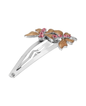 image of Women-s Silver-Tone Rose Crystal with Enamel Butterfly Snap Hair Clip