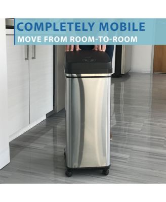 13 Gallon / 49 Liter Stainless Steel Sensor Kitchen Trash Can with Wheels, AC Adapter and Odor Filter