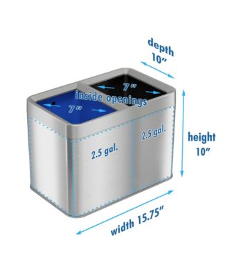 20 Liter / 5.3 Gallon Dual Compartment Stainless Steel Open Top Kitchen Trash Can & Recycle Bin Combo