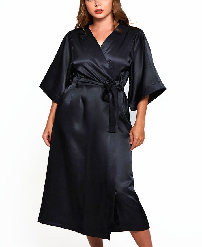 Plus Size 3/4 Sleeve Satin Robe, Robe, Lingerie