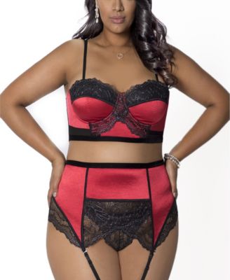 Women's Plus Size Bustier, Garter & Panty 3-Piece Lingerie Set