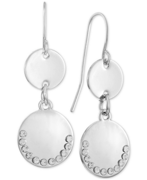 image of Inc Silver-Tone Pave Disk Double Drop Earrings, Created for Macy-s