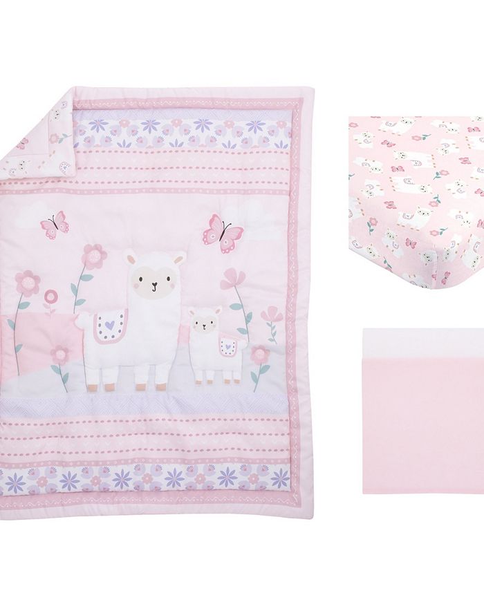 NoJo Infant Girl's Sweet Llama and Butterflies Crib Bedding Set, 3