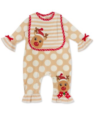 Rare Editions - Baby Girls Reindeer Jumpsuit & Bib Set