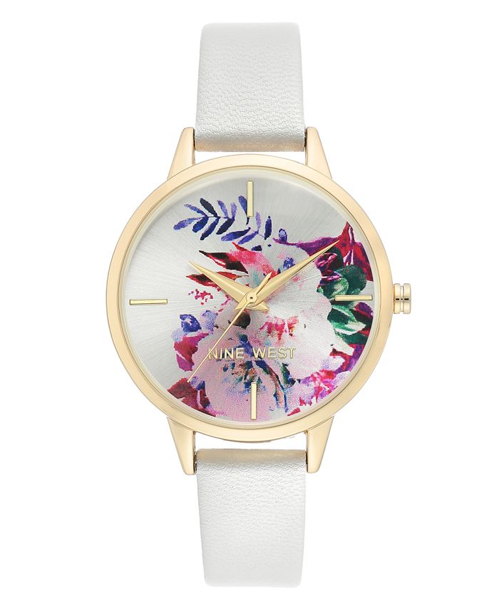 Nine West Women s Gold Tone and White Strap Watch 36mm Macy s