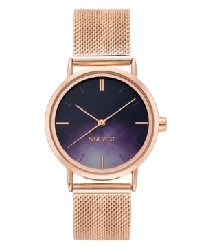 image of Nine West Women-s Rose Gold-Tone Mesh Bracelet Watch, 35mm