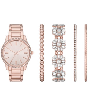 image of Folio Women-s Rose Gold-Tone Stainless Steel Bracelet Watch 36mm Gift Set