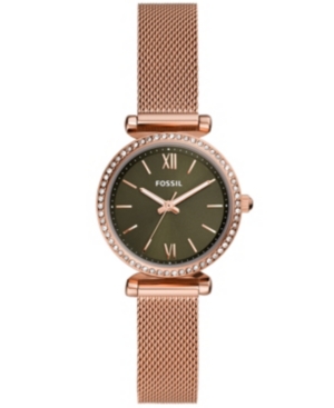 image of Fossil Women-s Carlie Mini Rose Gold-Tone Mesh Watch 28mm