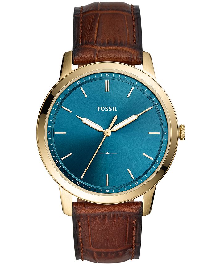 Fossil Men's Minimalist Brown Leather Strap Watch 44mm Macy's