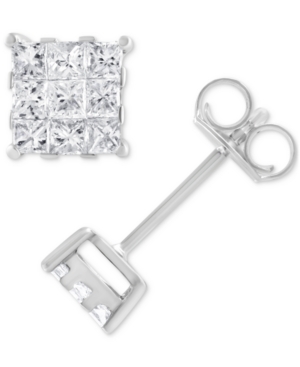 image of Diamond Square Cluster Stud Earrings (1/5 ct. t.w.) in 14k White Gold