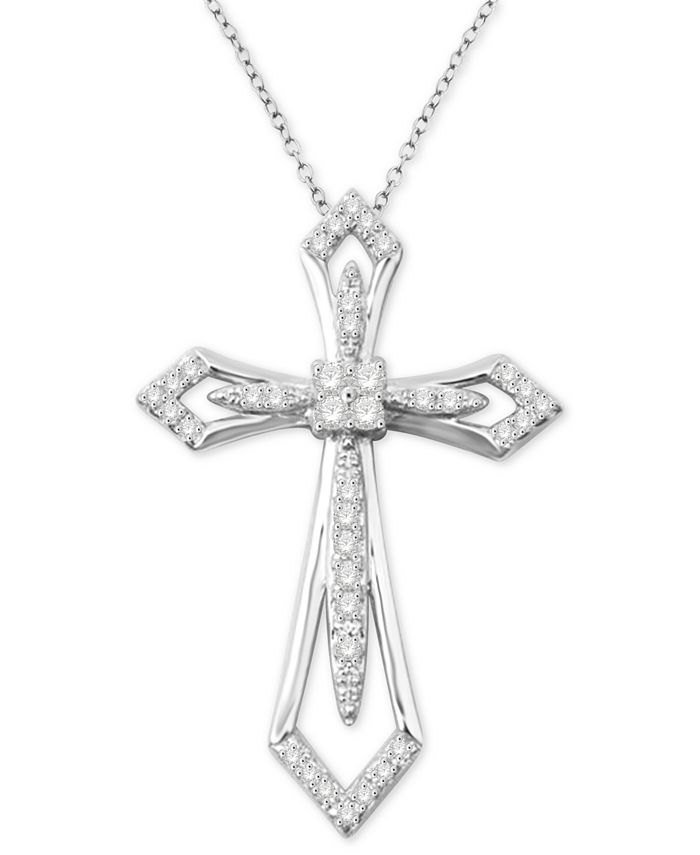 Macy's - Diamond Cross 18" Pendant Necklace (1/4 ct. t.w.) in 14k White Gold