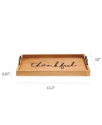 Decorative Wood Serving Tray with Handles - Thankful