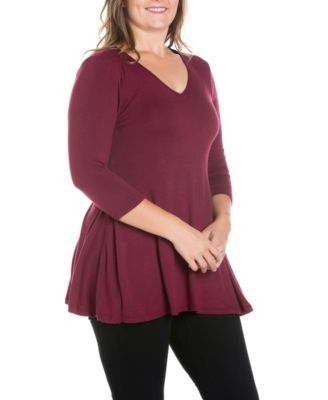 Plus Size 3/4 Sleeve V-Neck Tunic Top