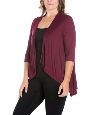 Plus Size Elbow Length Sleeve Open Cardigan