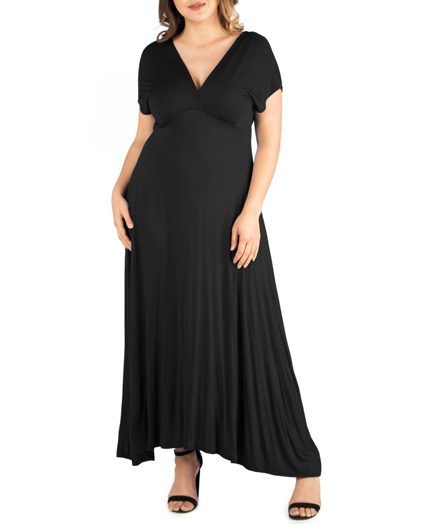 Женское платье 24seven Comfort Apparel Plus Size Empire Waist V-neck Maxi, цвет: Чёрный — фото 1