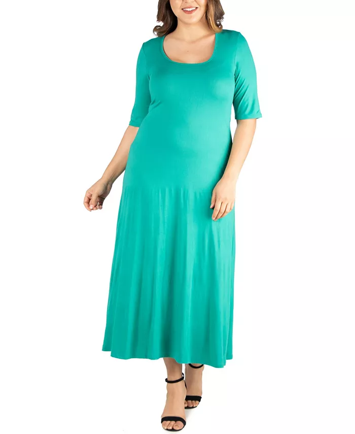Plus Size Elbow Length Sleeve Maxi Dress - thumbnail 7