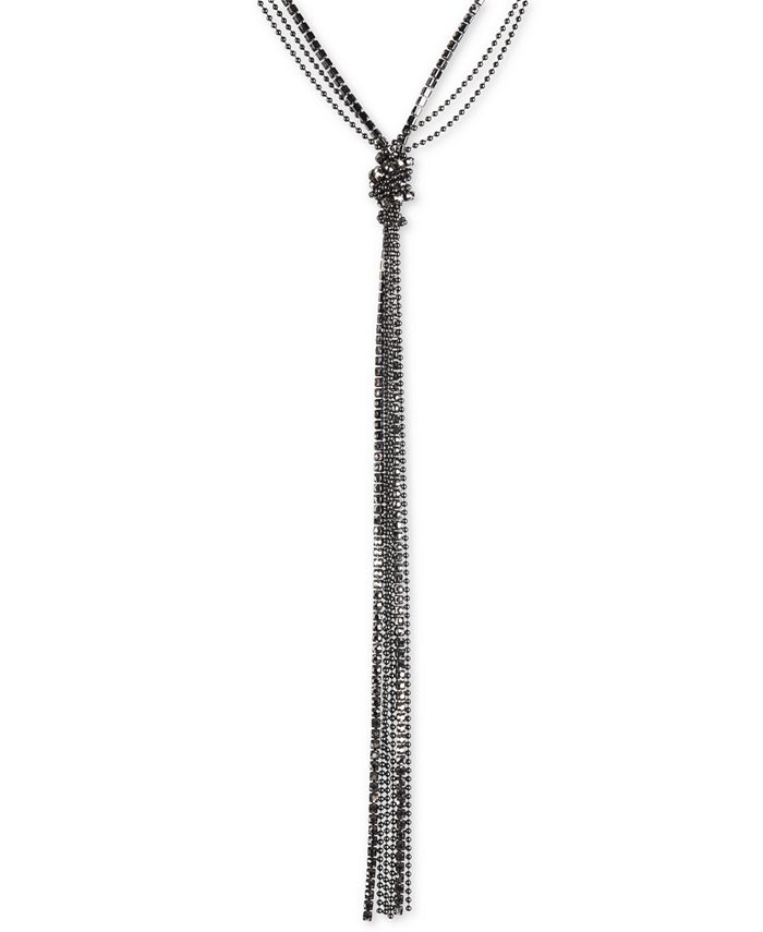 Lucky Brand Hematite-Tone Crystal & Ball Chain Knotted Lariat Necklace ...