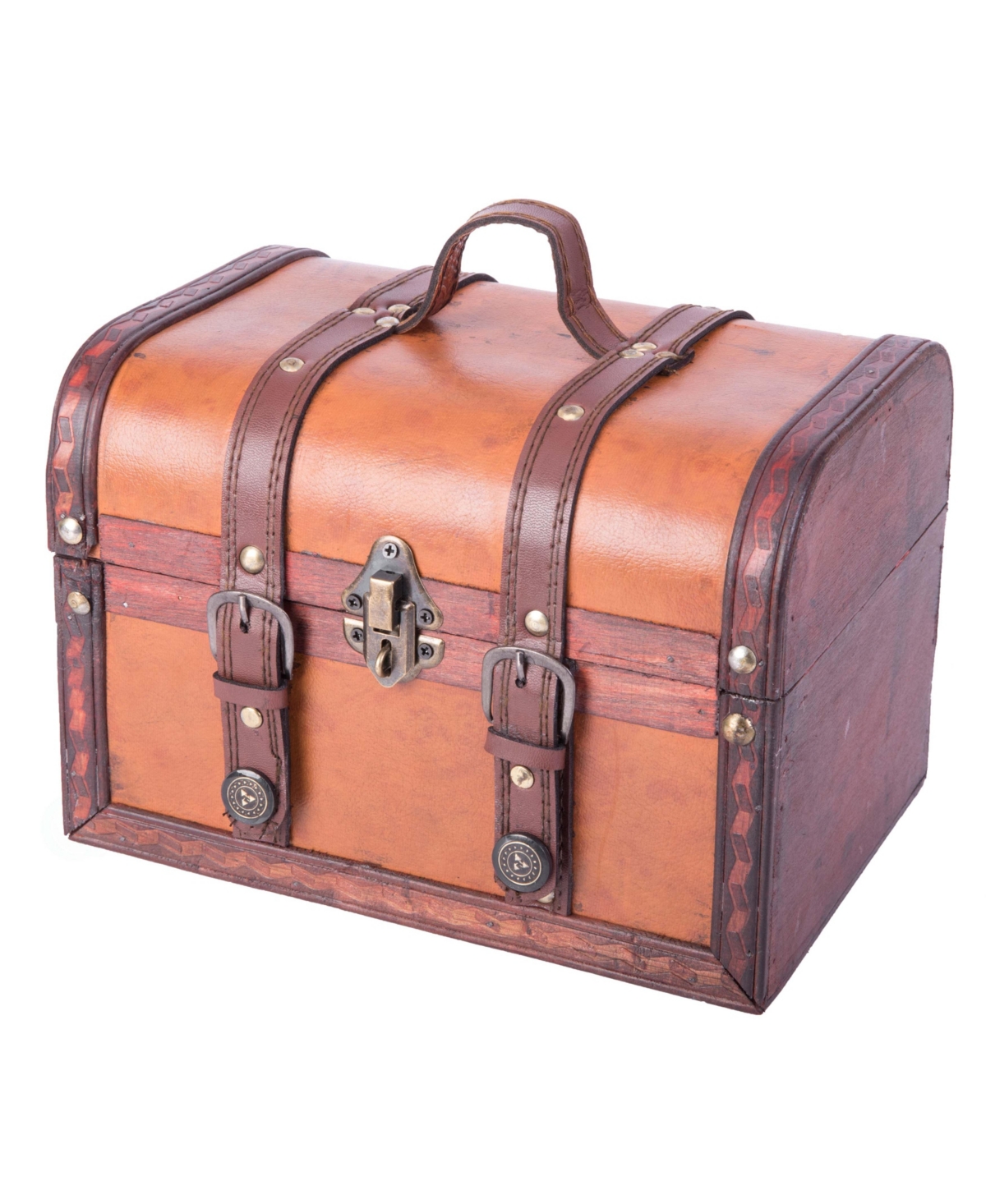 Vintiquewise Decorative Wood Leather Treasure Box - Large Trunk In Brown