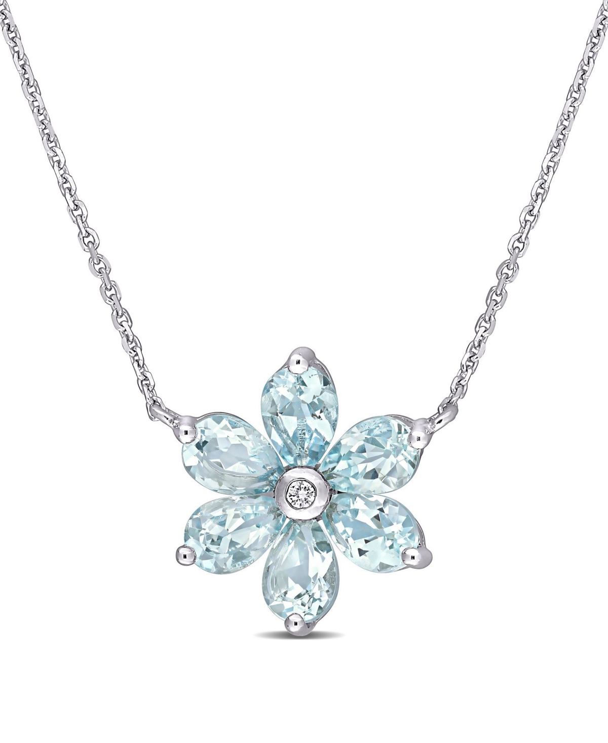 Macy's Aquamarine And Diamond Accent Floral Necklace In Aquamarine
