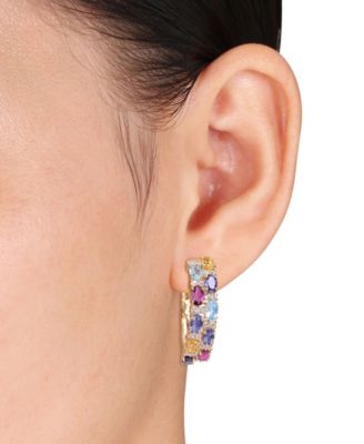 Multi Gemstone Hoop Earrings