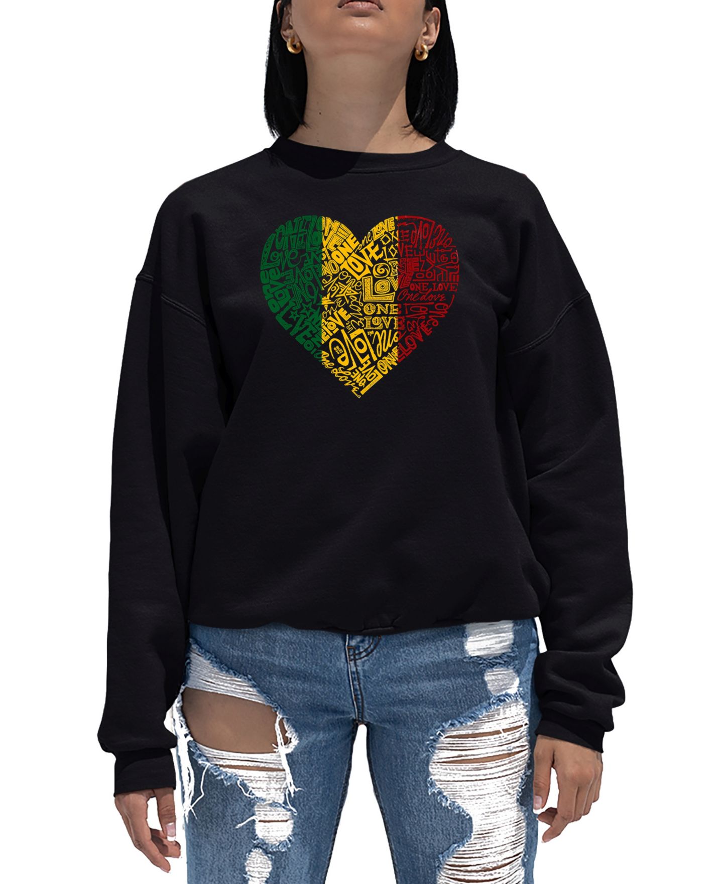 Женская толстовка LA Pop Art Word Art Crewneck One Love Heart, цвет: Чёрный — фото 1