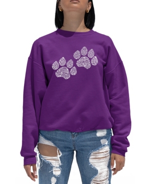 Women's Word Art Crewneck Woof Paw Prints Sweatshirt