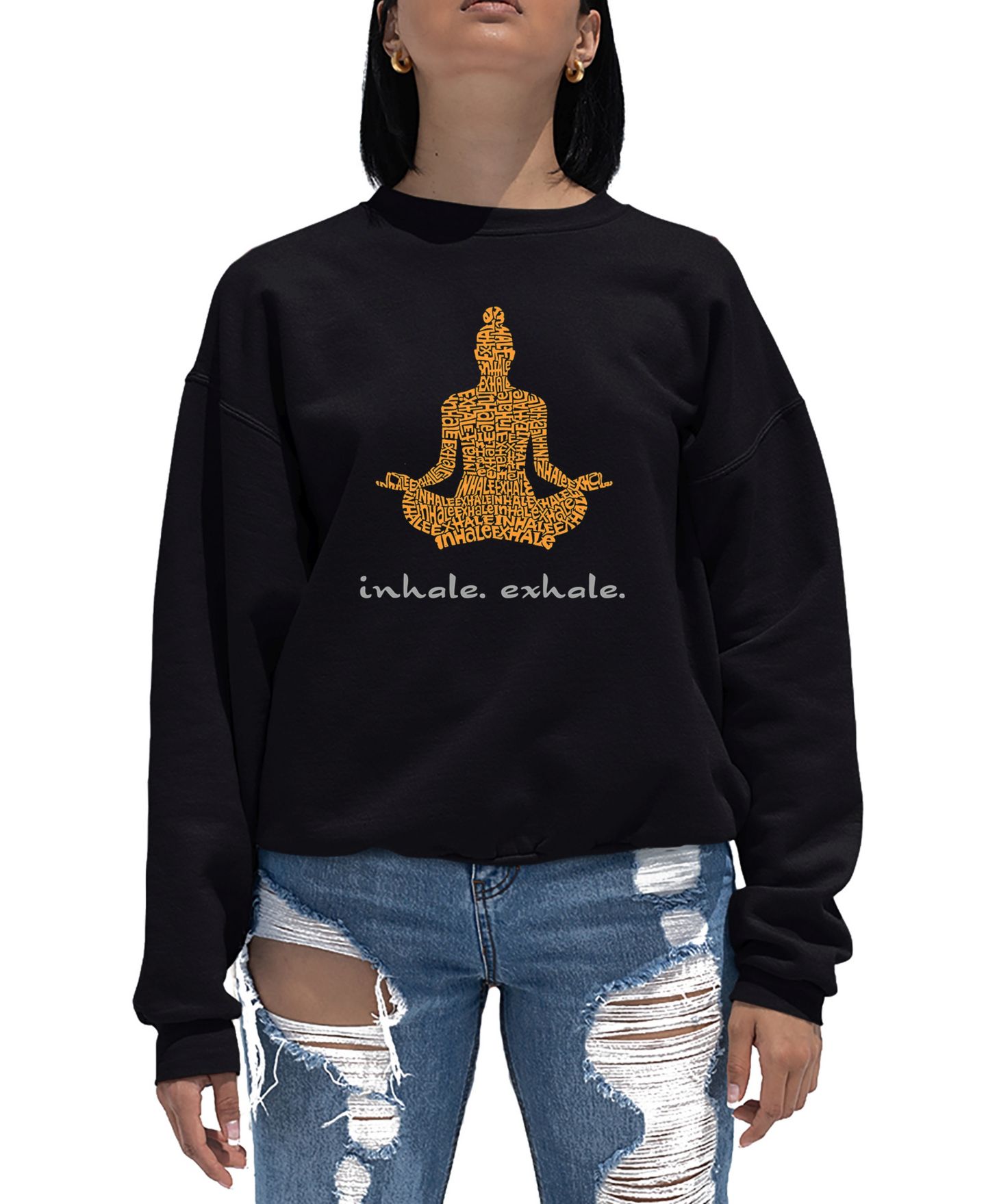 Женский свитшот LA Pop Art Word Art Crewneck Inhale Exhale, цвет: Чёрный — фото 1