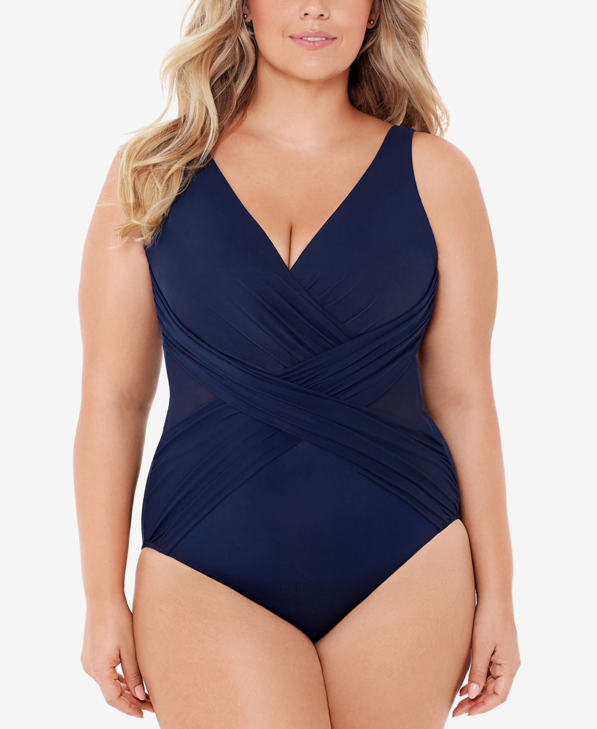 Plus Size Allover-Slimming Crossover One-Piece Swimsuit - Midnight