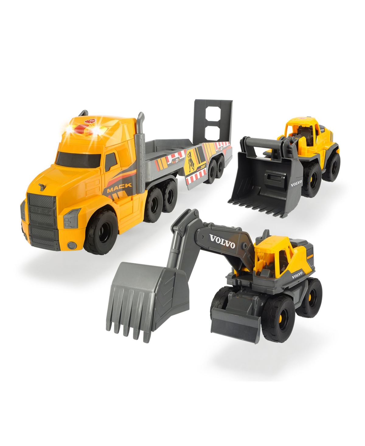 Dickie Toys Hk Ltd Kids' Dickie Toys 28" Mack Truck With 2 Volvo Construction Trucks In Yellow