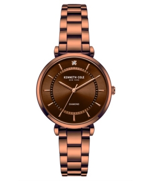 image of Kenneth Cole New York Women-s Diamond Dial Brown Stainless Steel Bracelet Watch 34mm
