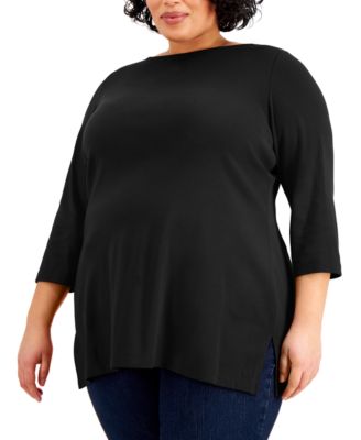 Plus Size Cotton Boat-Neck Top, Created for Macy's