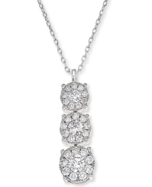 image of Diamond Trio Halo Pendant Necklace (1/2 ct. t.w.) in 14k White Gold