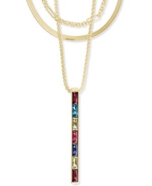 image of Kendra Scott 14k Gold-Plated Multicolor Baguette-Cut Nano Gem Layered Long Pendant Necklace, 28