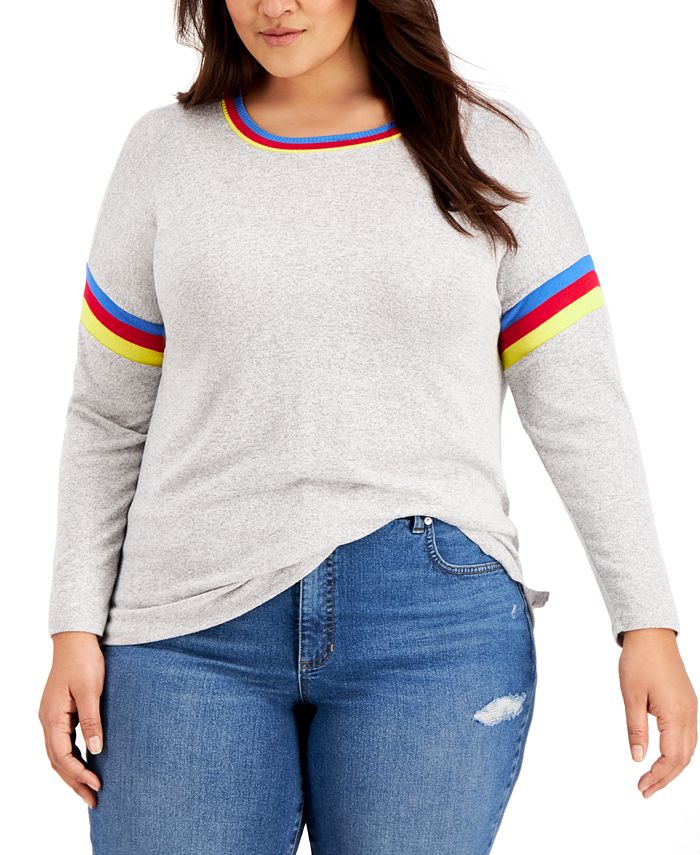 Style & Co Plus Size Striped-Trim Top, Created for Macy's - Macy's