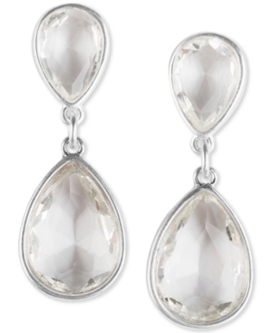 image of Lucky Brand Silver-Tone Crystal Double Drop Earrings