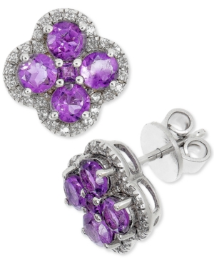 image of London Blue Topaz (2-3/8 ct. t.w.) & White Topaz (1/4 ct. t.w.) Clover Cluster Halo Stud Earrings in Sterling Silver (Also in Rhodolite Garnet, Amethyst & Multi-Stone)
