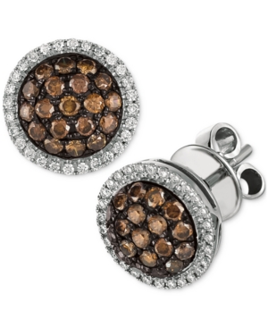 image of Le Vian Chocolate Diamond & Vanilla Diamond Ring Halo Cluster Stud Earrings (3/4 ct. t.w.) in 14k White Gold