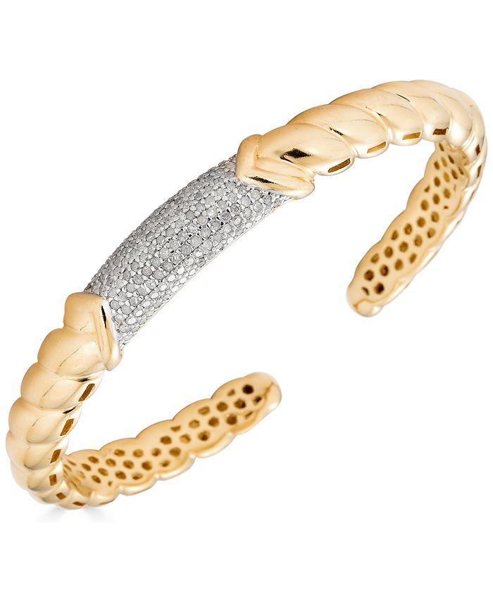 Macy's - Diamond Pav&eacute; Textured Cuff Bracelet (7/8 ct. t.w.) in Gold-Plated Sterling Silver
