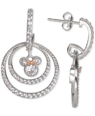 Disney - Cubic Zirconia Minnie Mouse Double Circle Drop Earrings in Sterling Silver & 18k Rose Gold-Plate