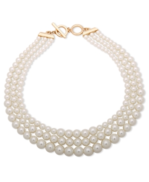 image of Anne Klein Three Row Gradulated Pearl Collar Necklace, 18.5