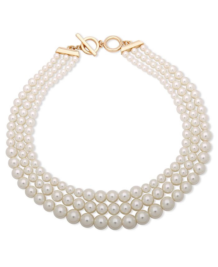 Anne Klein Three Row Gradulated Pearl Collar Necklace, 18.5