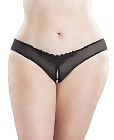Plus Size Crotchless Thong with Pearls and Venise Detail