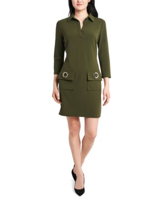 MSK Scuba 3/4-Sleeve Grommet-Pocket A-Line Dress - Macy's