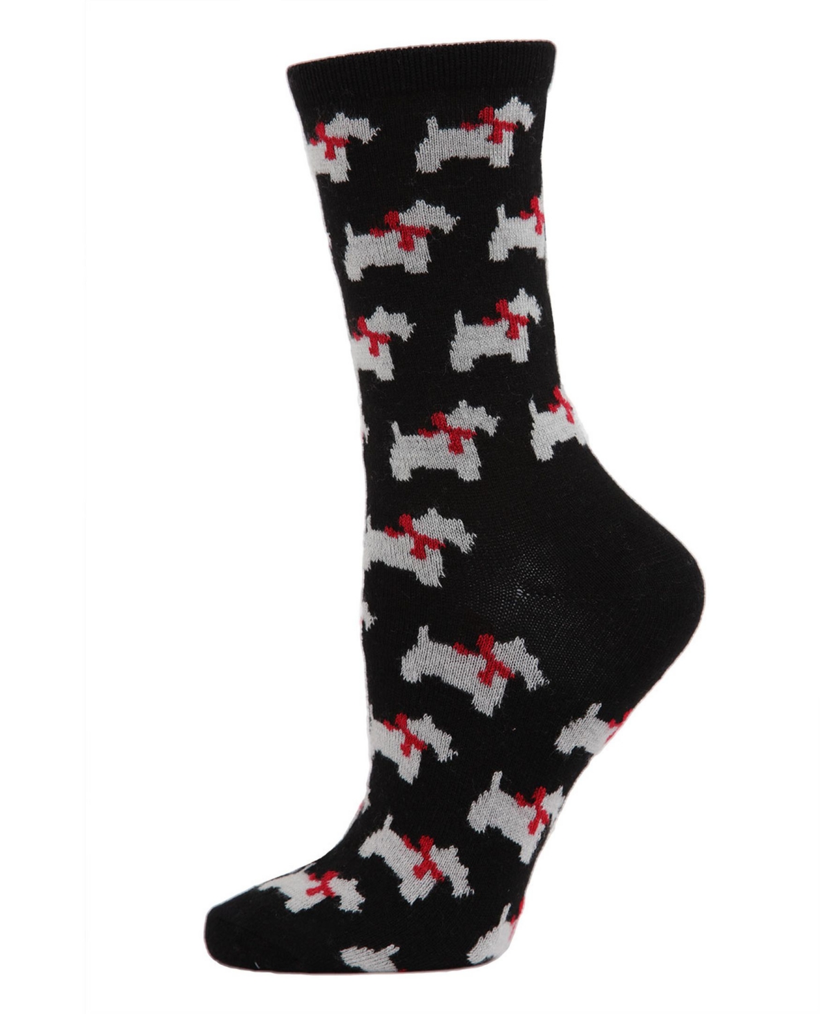 Memoi Ribbon Collar Dog Cashmere Women's Crew Socks In Black Collar Dog