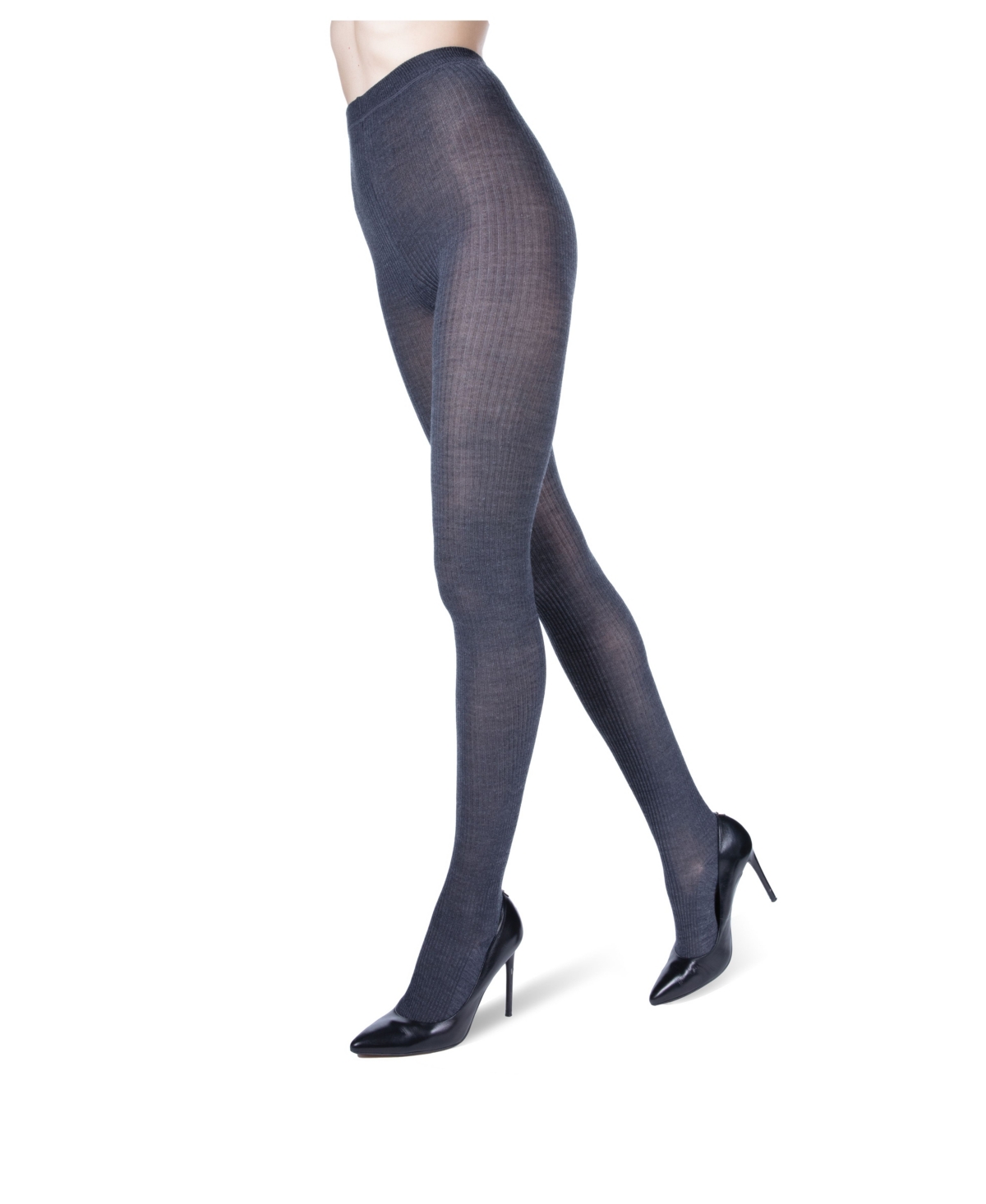 Women's Merino Woolor Blend Ribbed Tights - Black