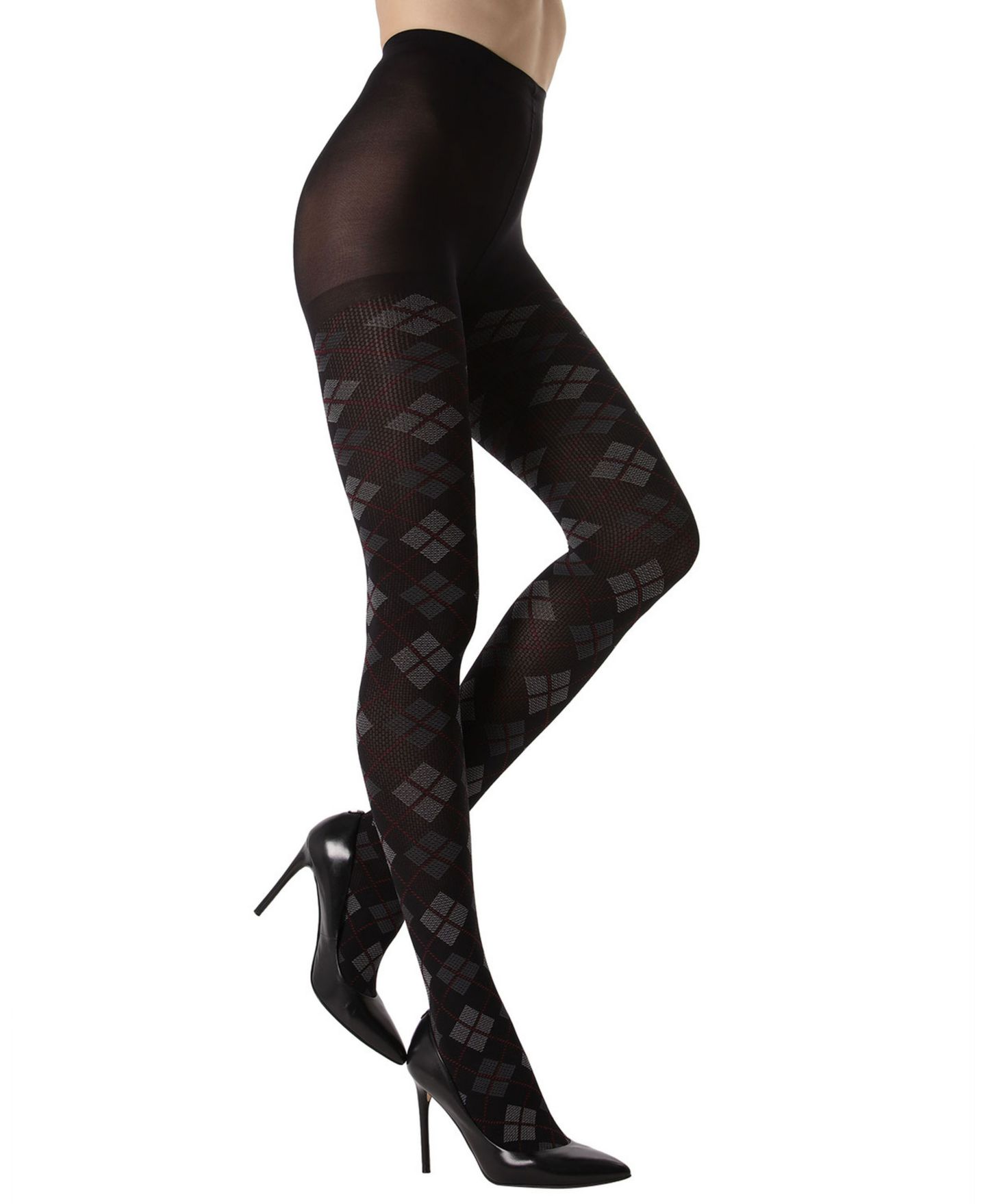 Женские колготки MeMoi Argyle Pattern Opaque Tights, цвет: Чёрный — фото 1