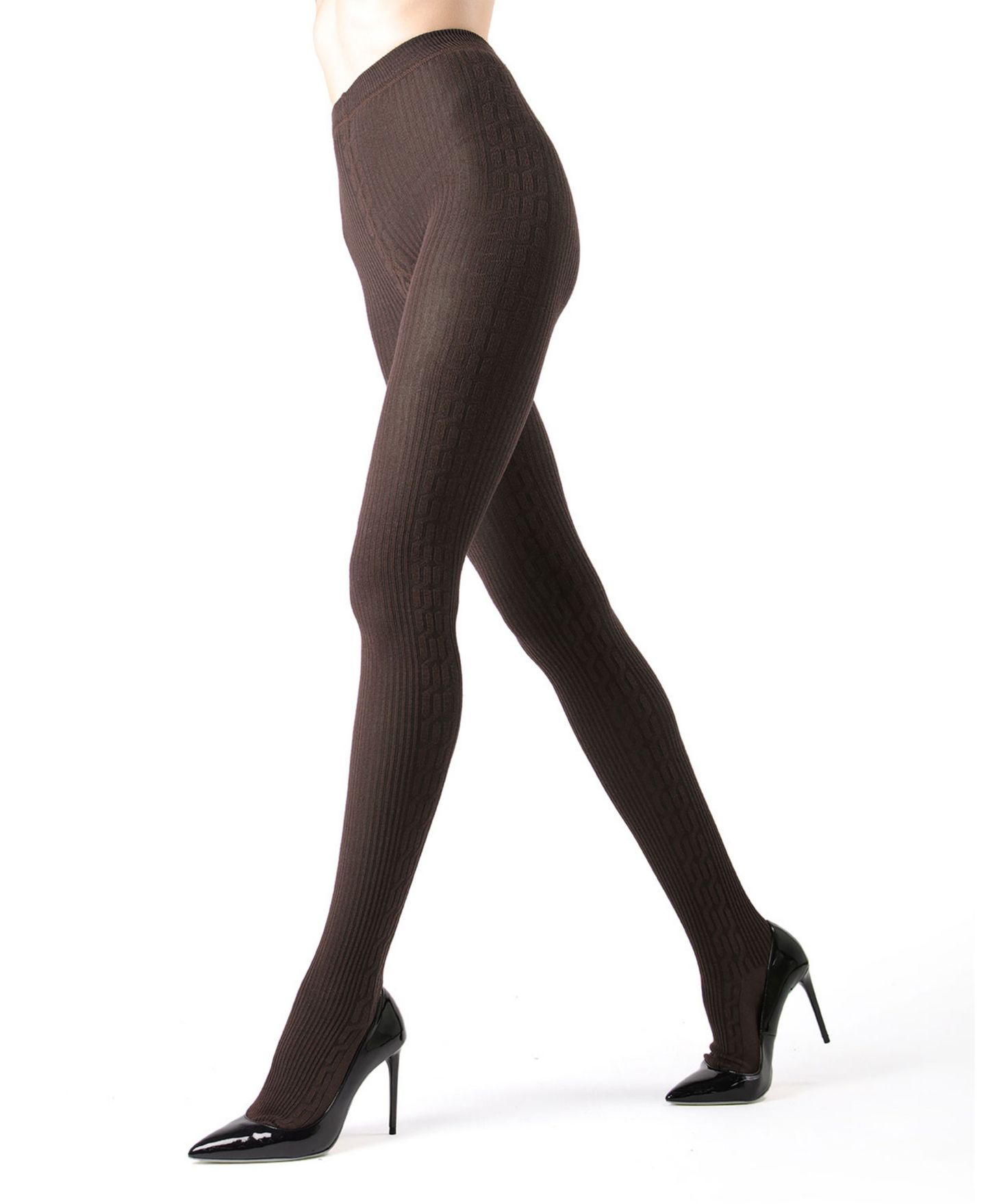 Женские колготки MeMoi Portland Side Cable Knit Sweater Tights, цвет: Коричневый — фото 1
