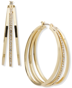 image of Dkny Gold-Tone Medium Pave Triple-Row Hoop Earrings, 1.26