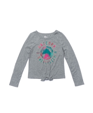 image of Big Girls Long Sleeve Tie Front Graphic Tee